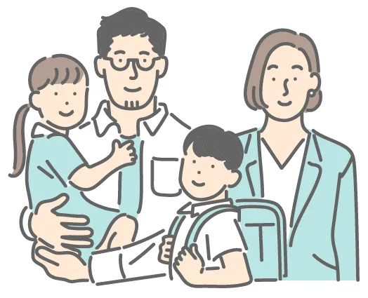 間取りについて考える家族のイラスト