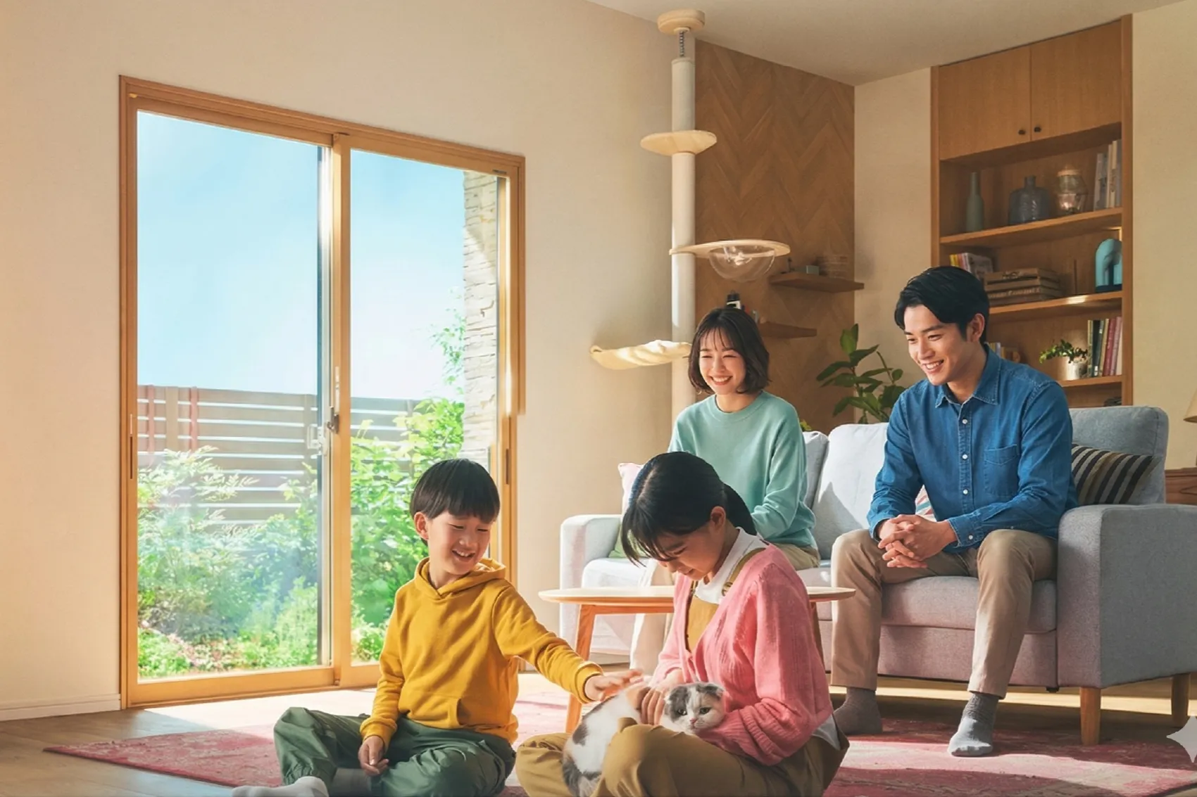 リビングでくつろぐ家族の様子