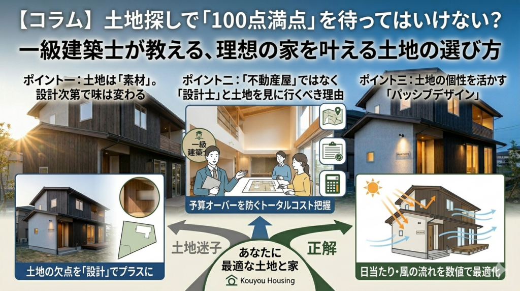 【コラム】土地探しで「100点満点」を待ってはいけない？一級建築士が教える、理想の家を叶える土地の選び方