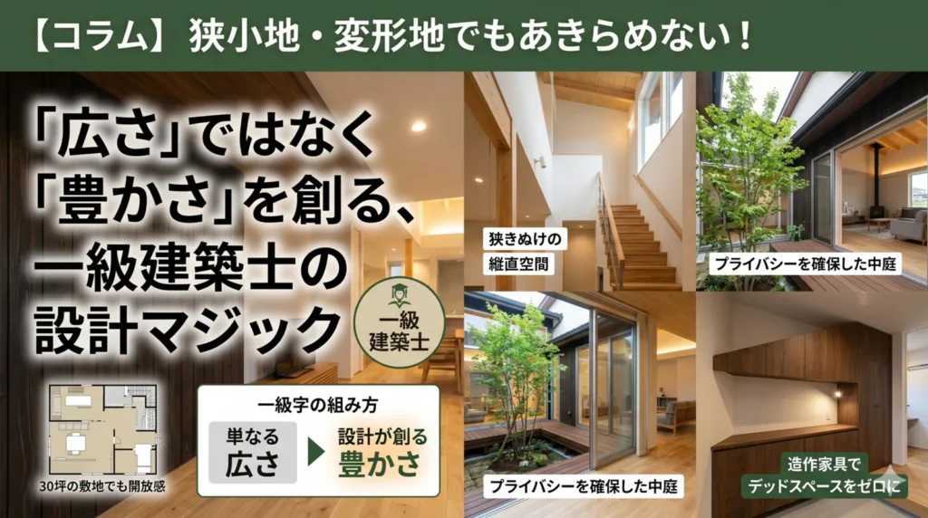 【コラム】狭小地・変形地でもあきらめない！「広さ」ではなく「豊かさ」を創る、建築士の設計マジック