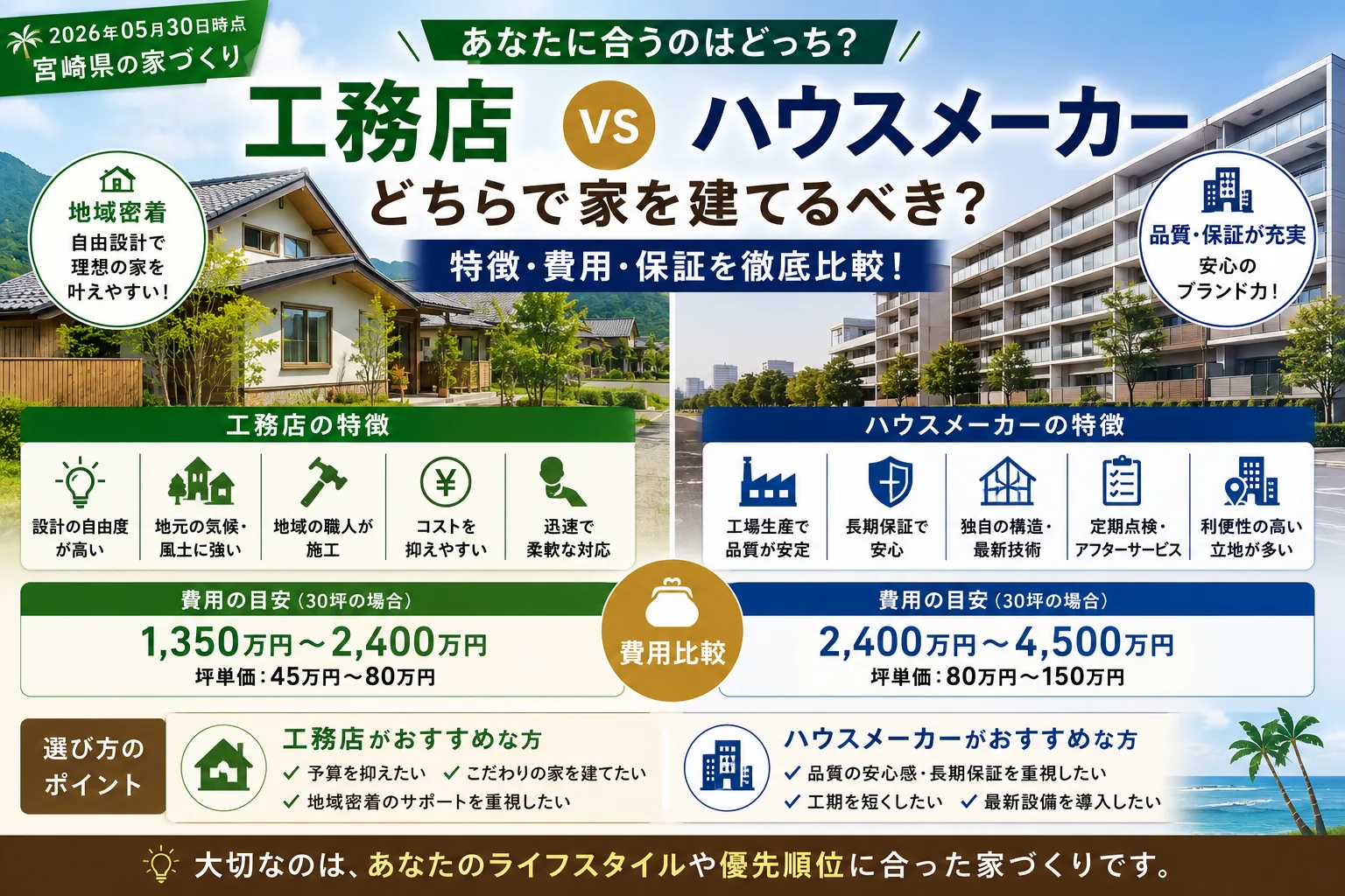 宮崎県の工務店vsハウスメーカー どちらで家を建てるべき？完全比較