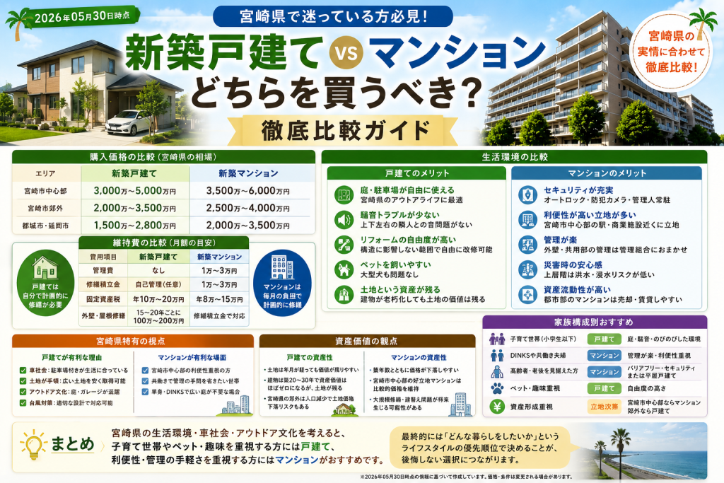 宮崎県で新築戸建てvsマンションどちらを買うべき？徹底比較ガイド