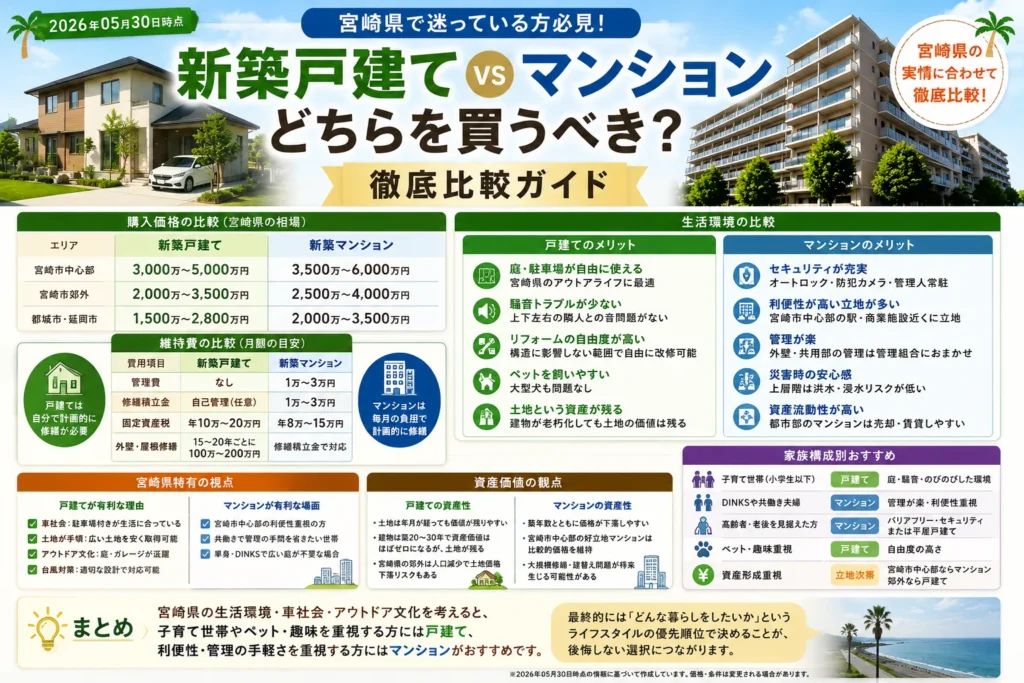 宮崎県で新築戸建てvsマンションどちらを買うべき？徹底比較ガイド