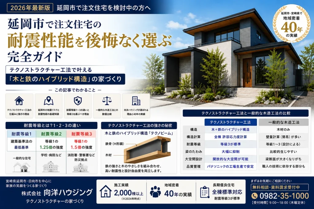 【2026年最新版】延岡市で注文住宅の耐震性能を後悔なく選ぶ完全ガイド｜テクノストラクチャー工法で叶える「木と鉄のハイブリッド構造」の家づくり