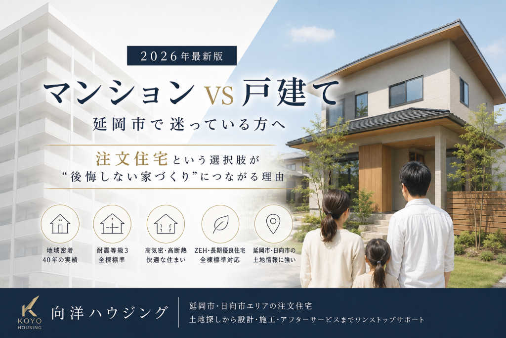 延岡市でマンションか戸建てか迷っている方へ【2026年最新版】注文住宅という選択肢が”後悔しない家づくり”につながる理由を完全解説