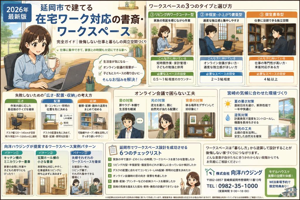 【2026年最新版】延岡市で建てる「在宅ワーク対応の書斎・ワークスペース」完全ガイド｜後悔しない仕事と暮らしの両立空間づくり