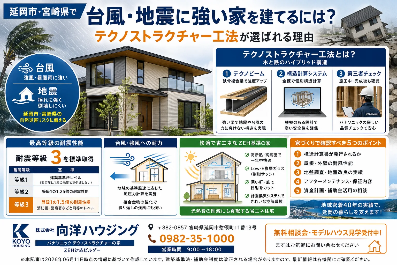 延岡市・宮崎県で台風・地震に強い家を建てるには？テクノストラクチャー工法が選ばれる理由