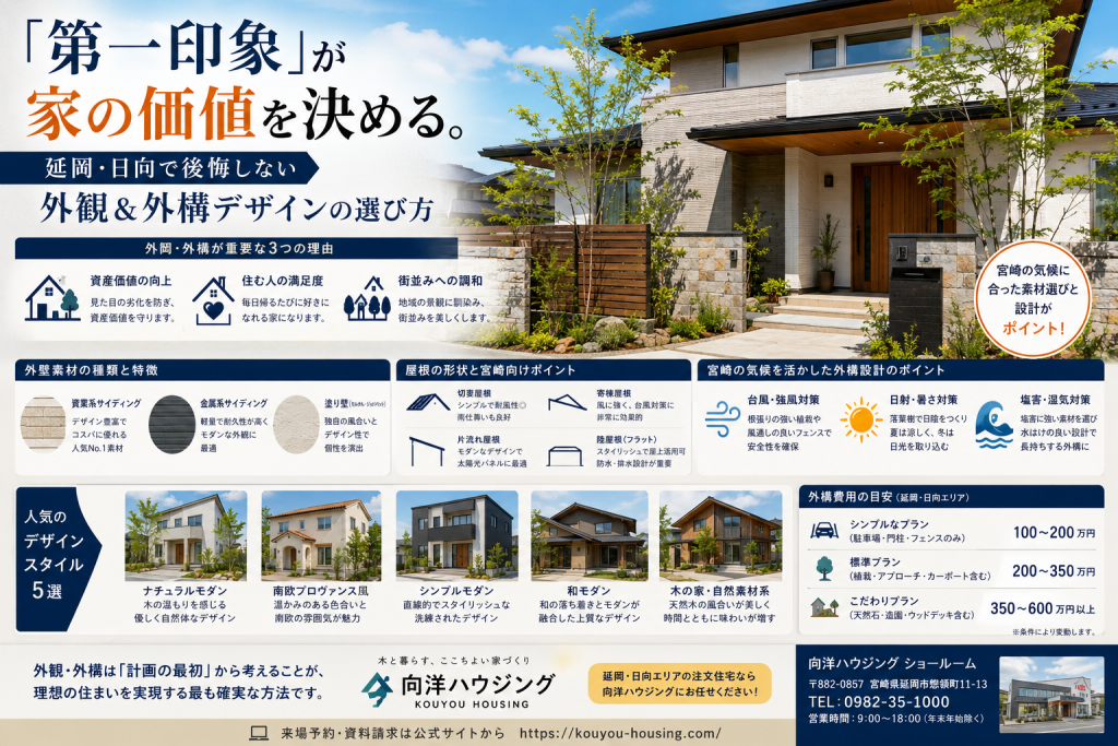 「第一印象」が家の価値を決める。 延岡・日向で後悔しない外観＆外構デザインの選び方