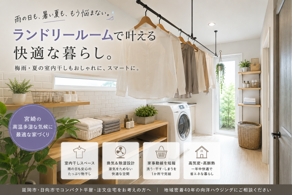 【2026年最新版】コンパクト平屋で後悔しない家づくり完全解説｜延岡市で人気の小さな平屋・注文住宅と梅雨・夏を乗り越えるランドリールームの秘訣