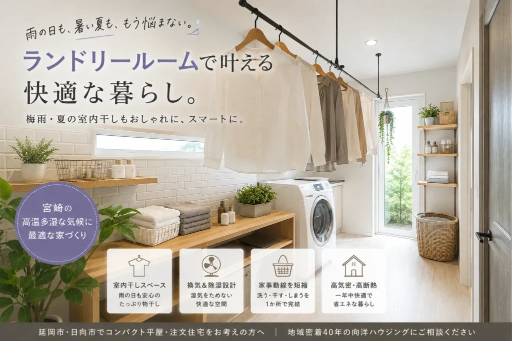 【2026年最新版】コンパクト平屋で後悔しない家づくり完全解説｜延岡市で人気の小さな平屋・注文住宅と梅雨・夏を乗り越えるランドリールームの秘訣