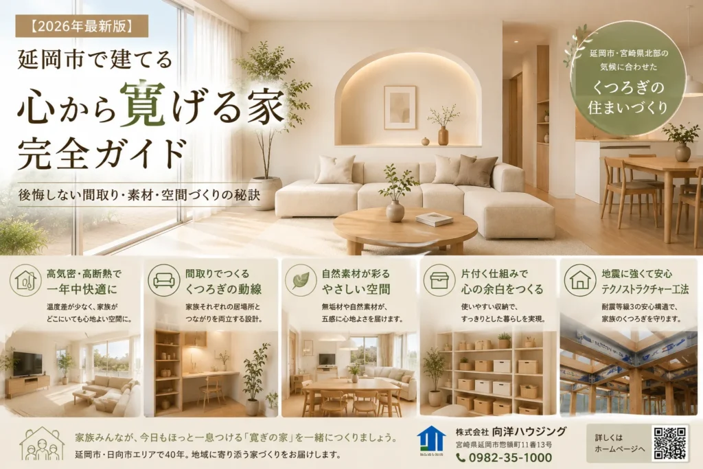 【2026年最新版】延岡市で建てる「心から寛げる家」完全ガイド｜後悔しない間取り・素材・空間づくりの秘訣