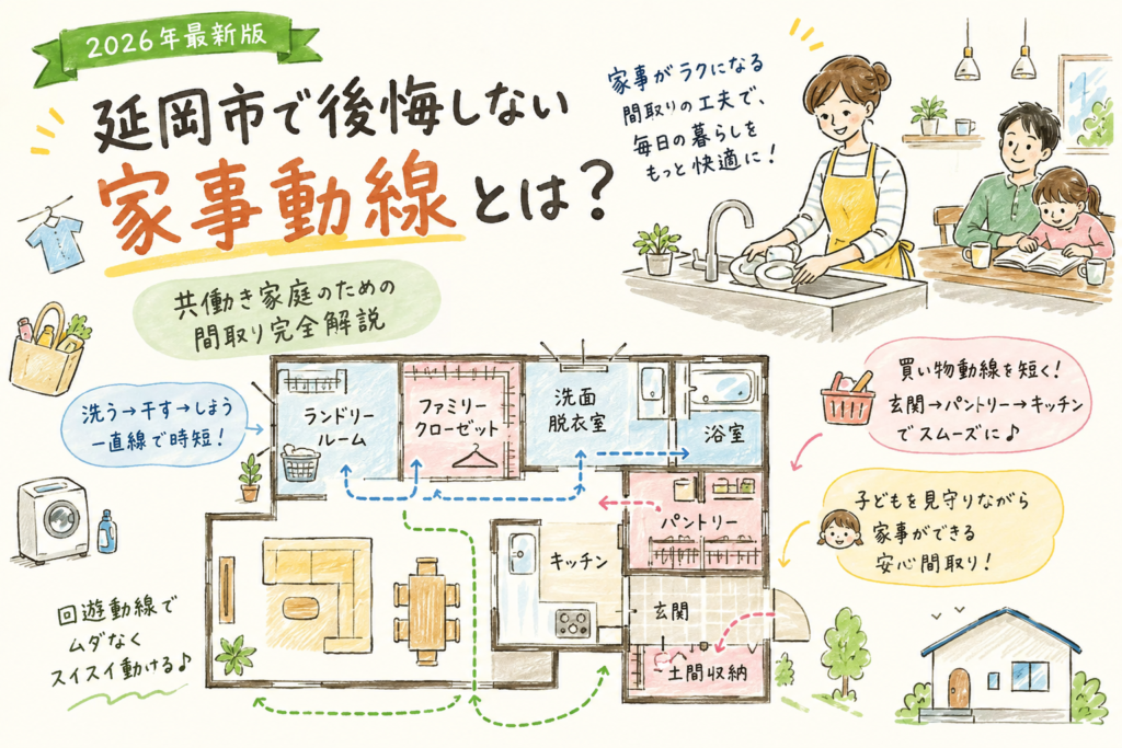【2026年最新版】延岡市で後悔しない注文住宅の家事動線とは？共働き家庭のための間取り完全解説