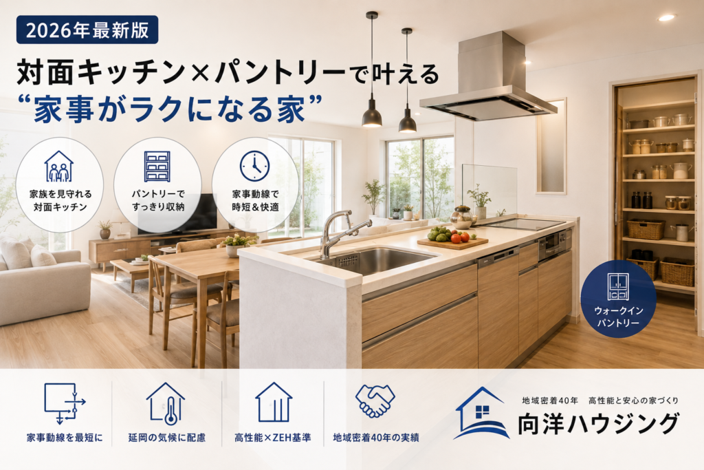 【2026年最新版】延岡市で後悔しない注文住宅のキッチン計画｜対面キッチン×パントリーで叶える”家事がラクになる家”完全解説