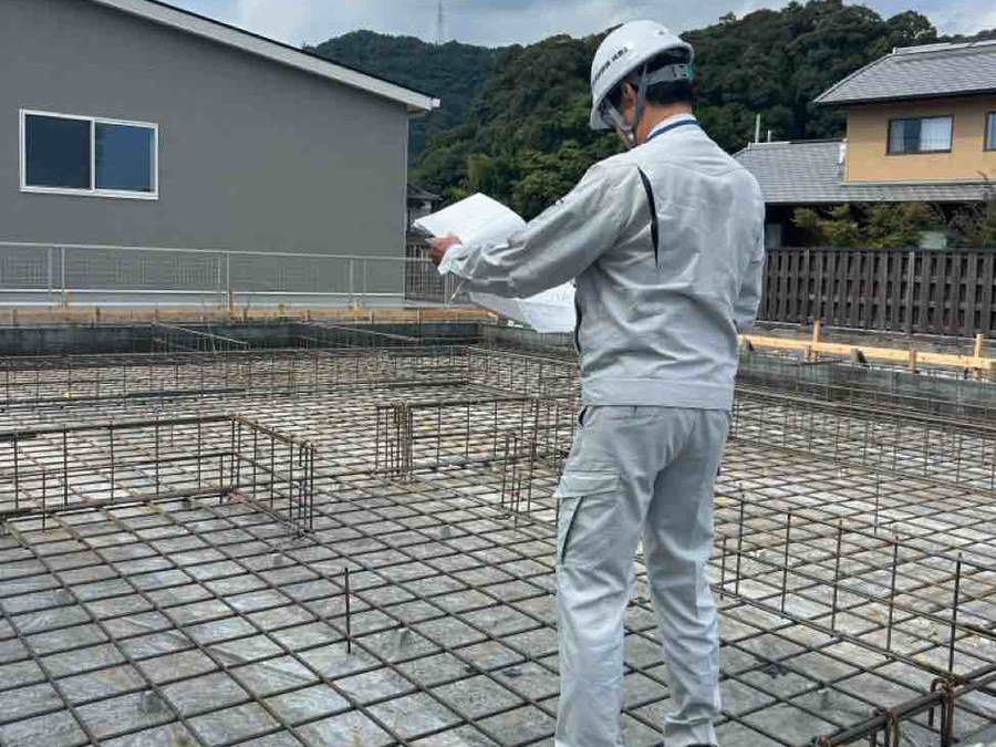 古川モデルハウス 基礎の配筋検査の様子